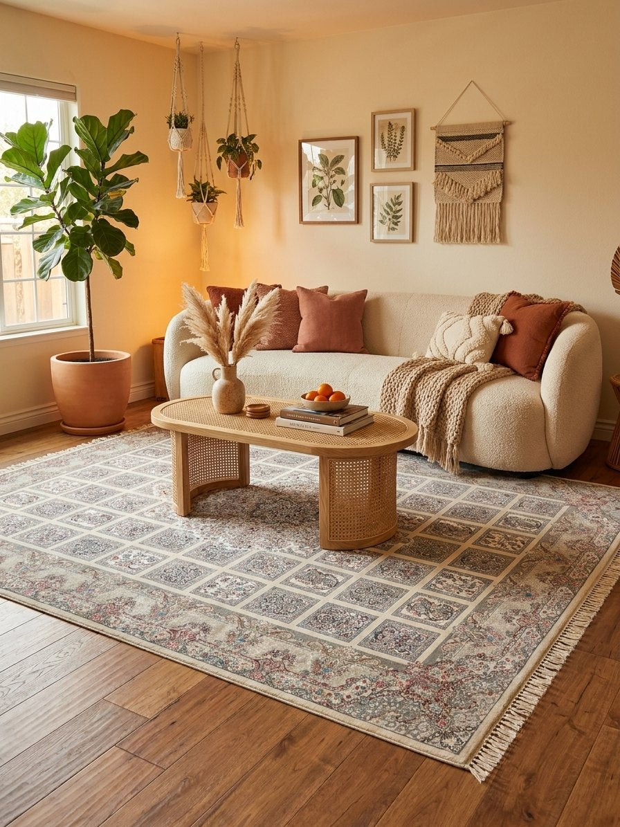 Classic Cream Panel Kheshti Persian Rug · 2M Points rug styled in a Sacramento home — Stylish Rugs & Carpets