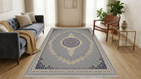 Silver & Gold Scroll Persian Rug · 1200 Reeds — size 3x13 Feet (91x400 cm) 4Meters Runner shown to scale in a living room — Stylish Rugs & Carpets, Sacramento