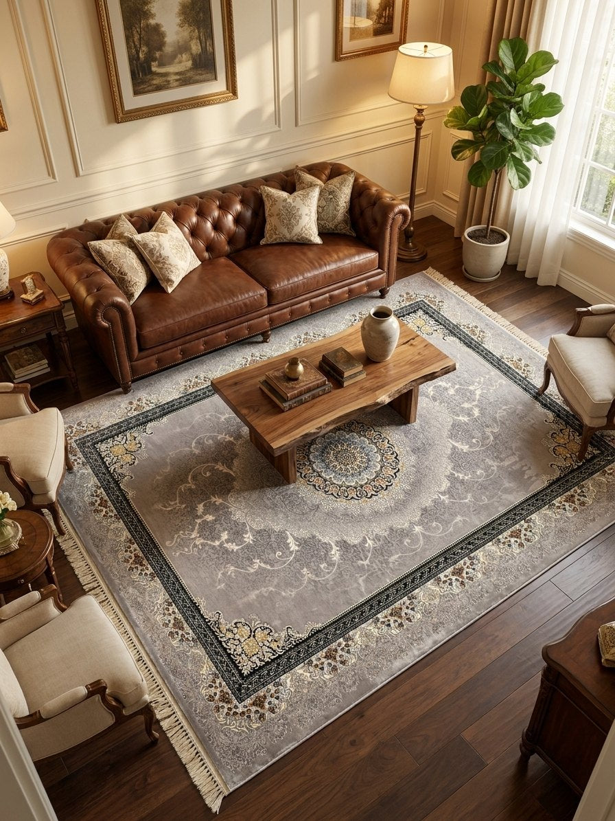 Classic Gray Medallion Persian Rug rug styled in a Sacramento home — Stylish Rugs & Carpets