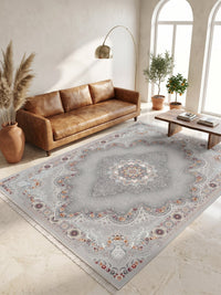 Light Gray Ornate Arch Medallion Persian Rug · 1200 Reeds styled in a room — Stylish Rugs & Carpets, Sacramento