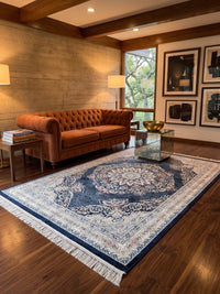 Kashan Navy Persian Design Rugs 2 Million Points styled in a room — Stylish Rugs & Carpets, Sacramento