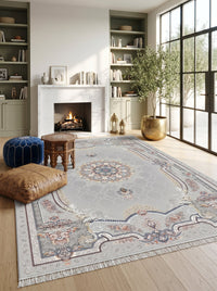 Silver Ornate-Frame Medallion Persian Rug · 1200 Reeds styled in a room — Stylish Rugs & Carpets, Sacramento