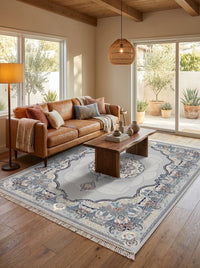 Light Gray Medallion Persian Rug · 1200 Reeds rug styled in a Sacramento home — Stylish Rugs & Carpets