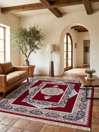 Red Traditional Medallion Persian Rug · 1200 Reeds styled in a room — Stylish Rugs & Carpets, Sacramento