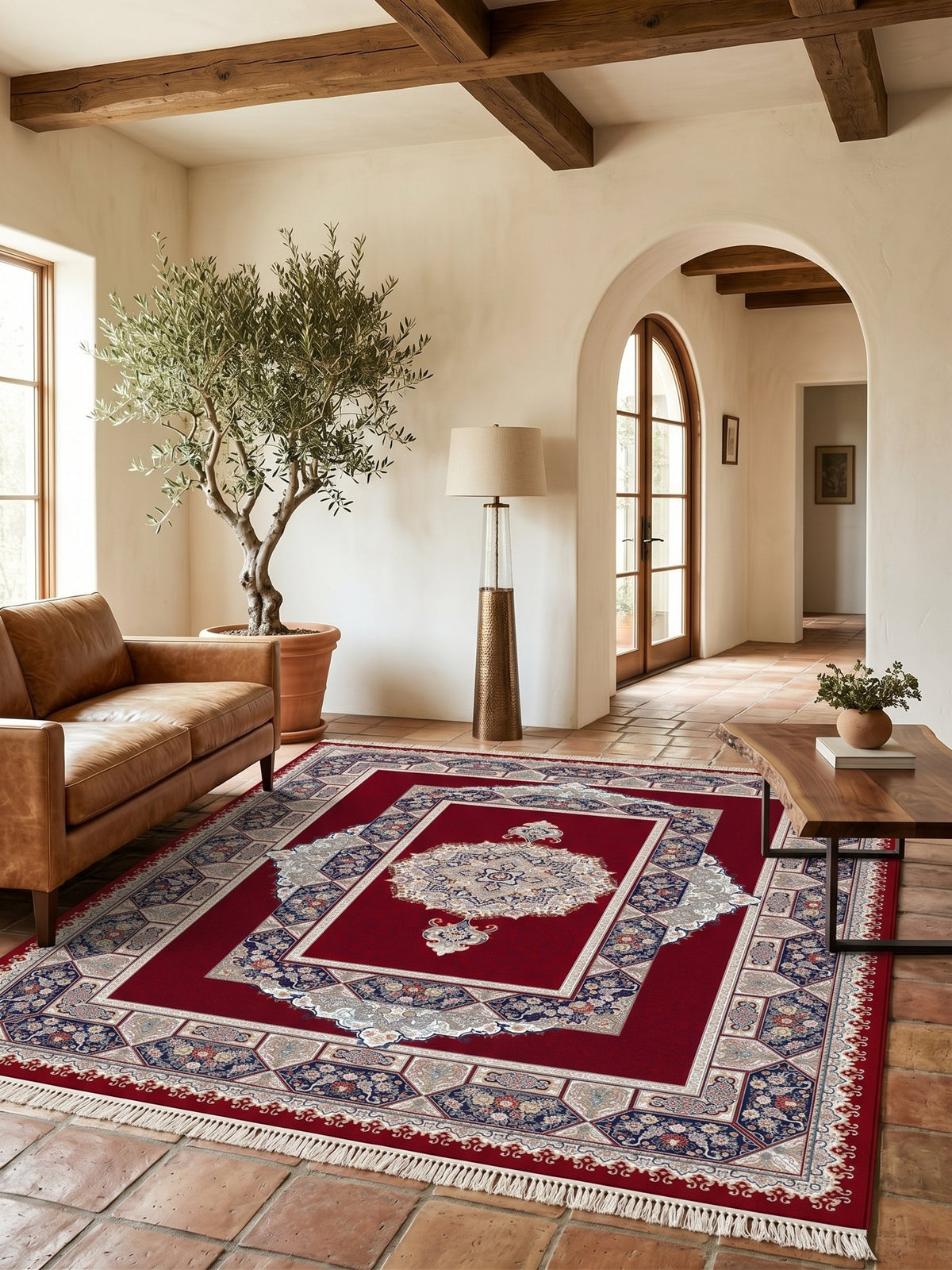 Red Traditional Medallion Persian Rug · 1200 Reeds styled in a room — Stylish Rugs & Carpets, Sacramento