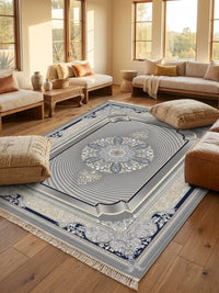 Dark Gray 3D Persian Rug · 1200 Reeds — size 6.5x10 Feet (200x300 cm) 6Meters shown to scale in a living room — Stylish Rugs & Carpets, Sacramento