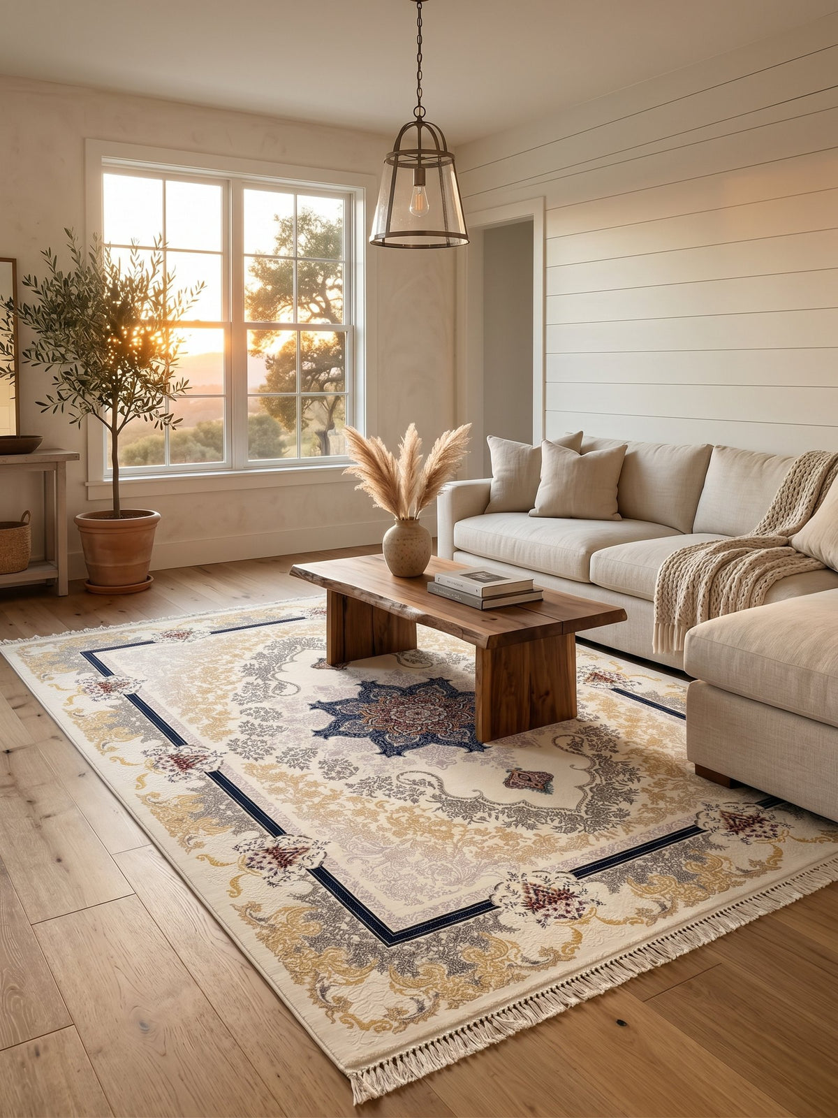 Cream Medallion Persian Rug — Modern II styled in a room — Stylish Rugs & Carpets, Sacramento