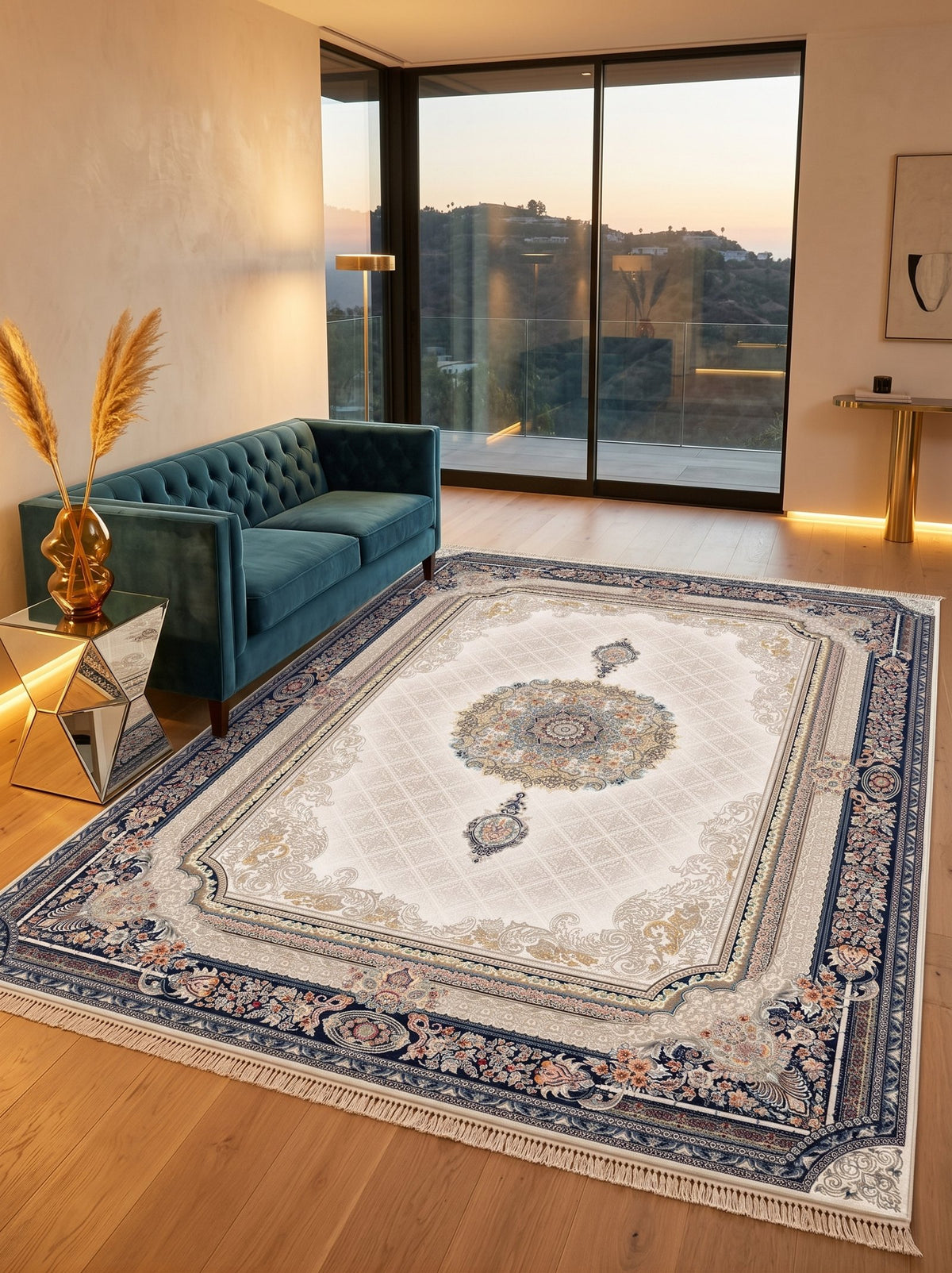 Ivory & Cream Medallion Persian Rug · 1200 Reeds styled in a room — Stylish Rugs & Carpets, Sacramento