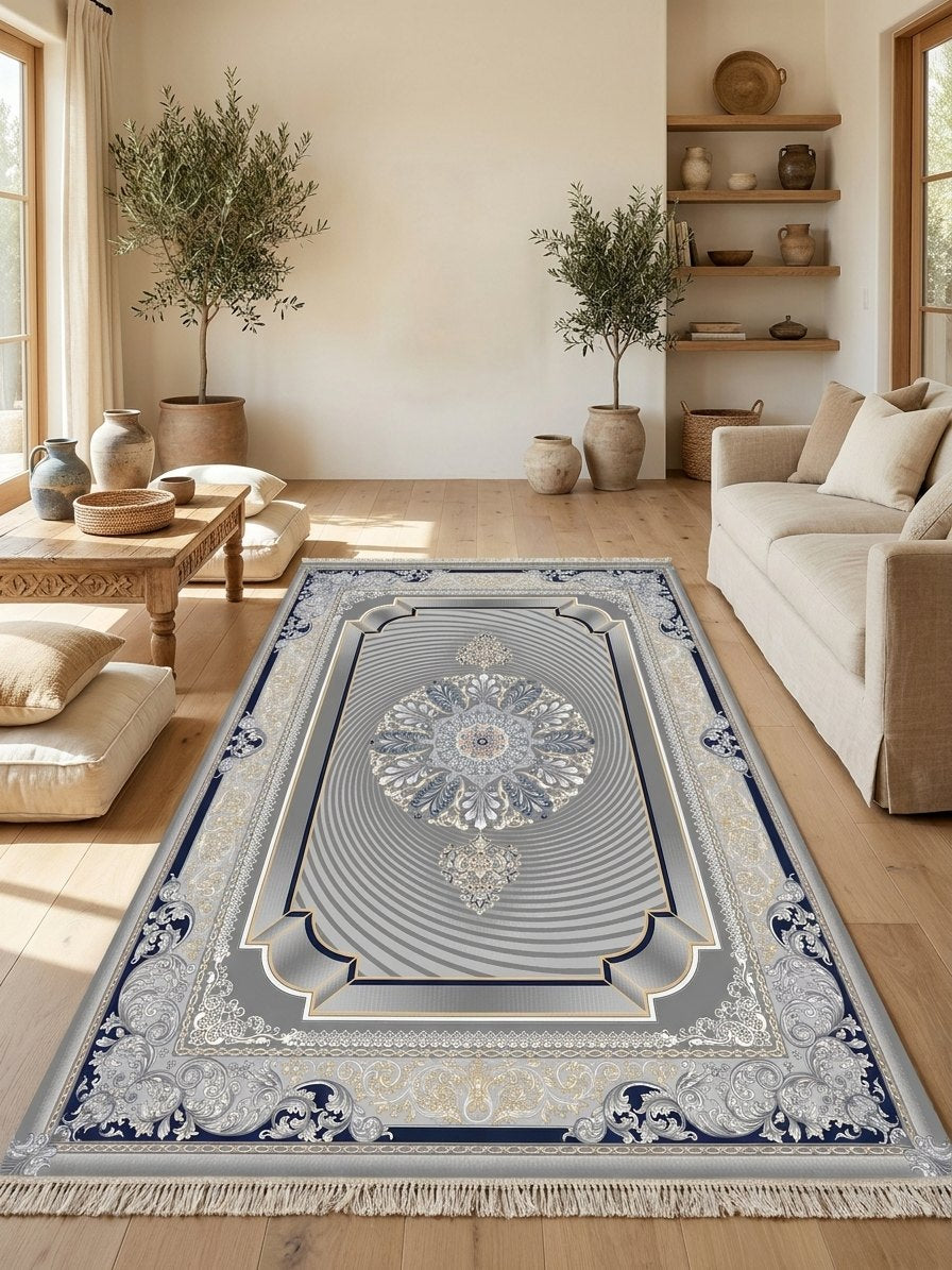 Dark Gray 3D Persian Rug · 1200 Reeds — size 3x10Feet (91x300cm)  3Meters Runner shown to scale in a living room — Stylish Rugs & Carpets, Sacramento