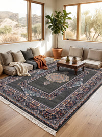 Dark Gray Classic Medallion Persian Rug · 1200 Reeds — size 3x6Feet (91x200cm)  2Meters Runner shown to scale in a living room — Stylish Rugs & Carpets, Sacramento