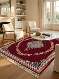 Red & Gold Scroll Persian Rug · 1200 Reeds — size 3x6Feet (91x200cm)  2Meters Runner shown to scale in a living room — Stylish Rugs & Carpets, Sacramento