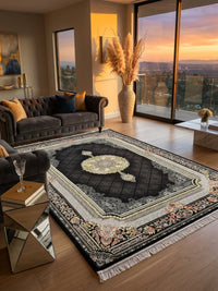 Black Diamond-Lattice Turkish Rug styled in a room — Stylish Rugs & Carpets, Sacramento