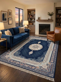 Navy Medallion Persian Rug · 1200 Reeds rug styled in a Sacramento home — Stylish Rugs & Carpets