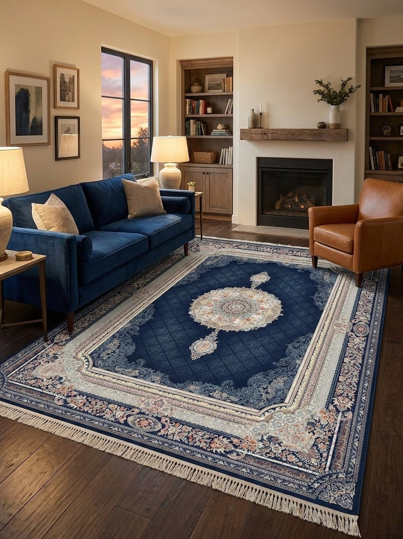 2026 Luxury Persian-Inspired Traditional Rug Deep Navy Classic Medallion 1200 Reeds