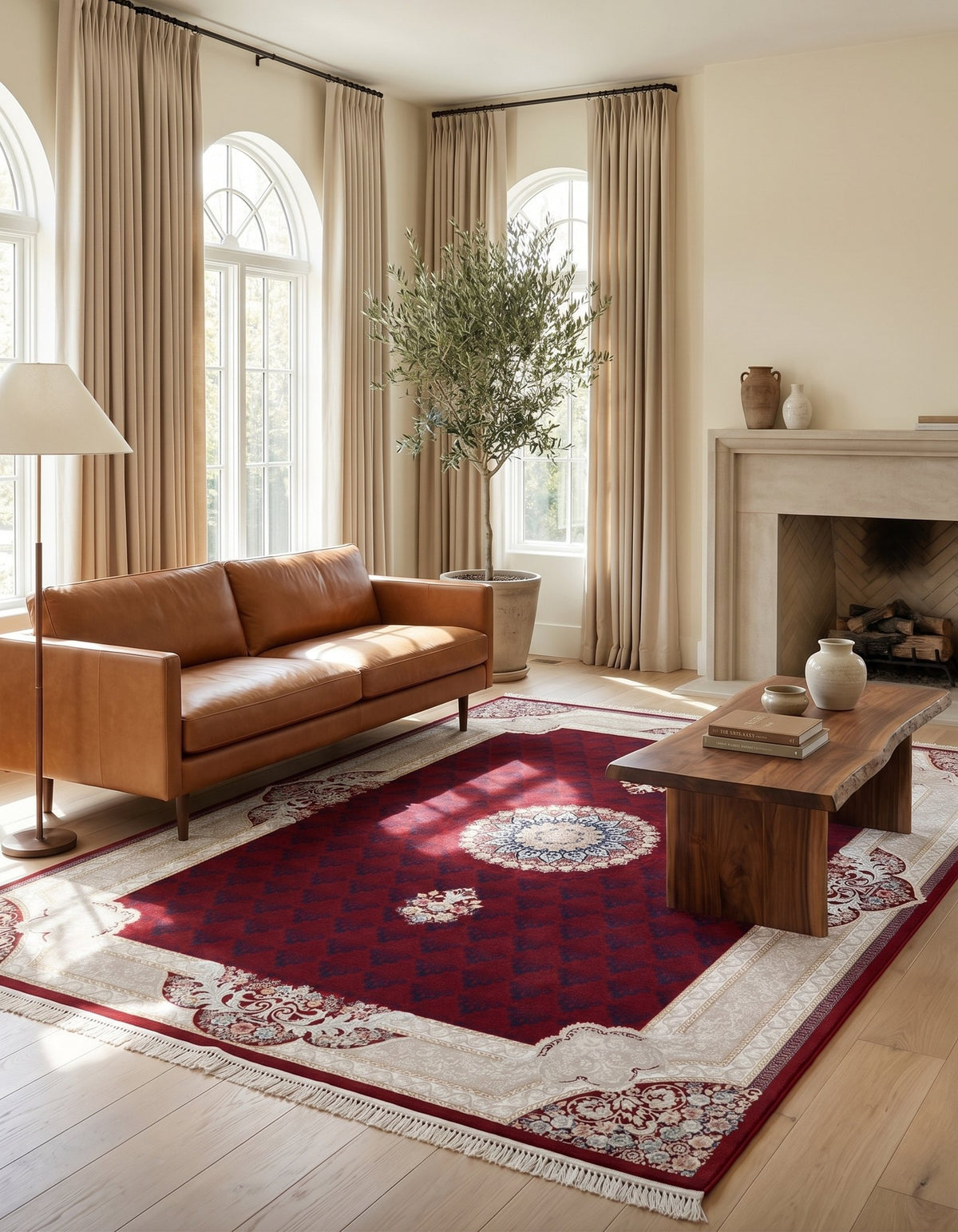 Red Central Medallion Persian Rug — area rug styled in a room, Stylish Rugs & Carpets, Sacramento