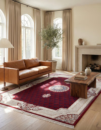 Red Central Medallion Persian Rug — area rug styled in a room, Stylish Rugs & Carpets, Sacramento