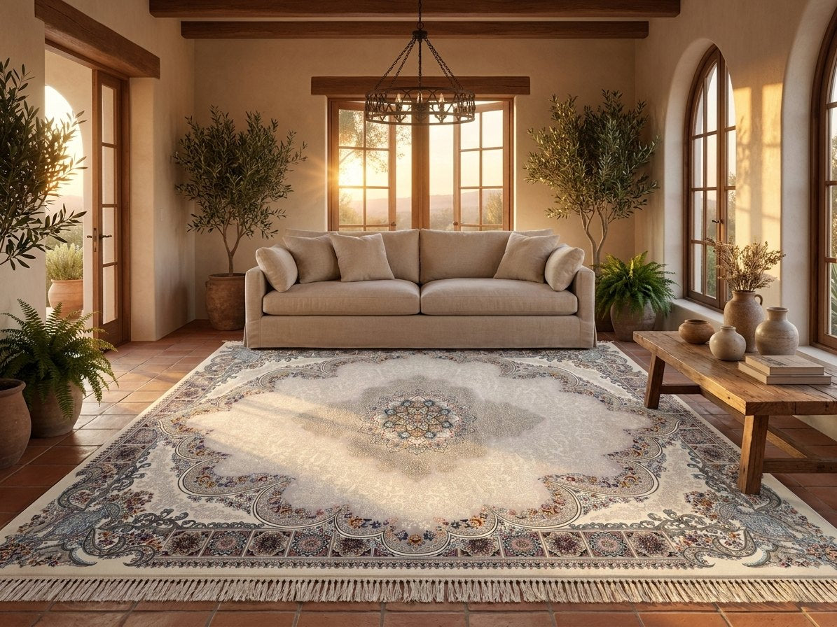 Cream Medallion Persian Rug · 1200 Reeds rug styled in a Sacramento home — Stylish Rugs & Carpets