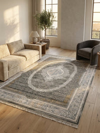 Dark Gray Medallion Turkish Rug rug styled in a Sacramento home — Stylish Rugs & Carpets