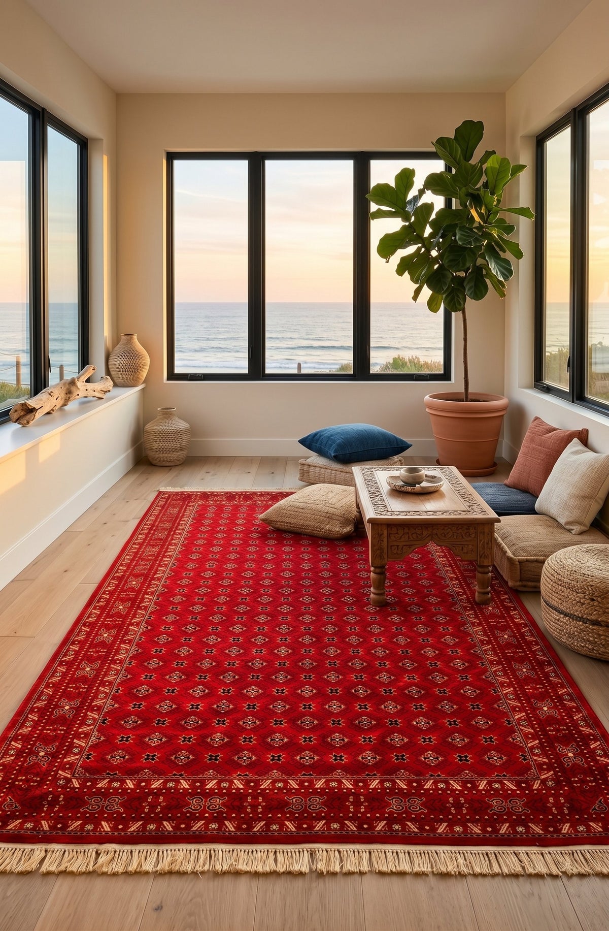 Turkman Red Rug 1200 Reeds styled in a room — Stylish Rugs & Carpets, Sacramento