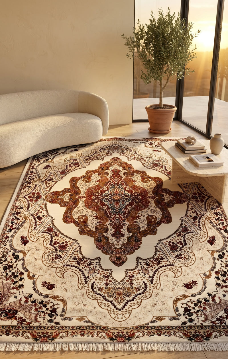 Luxury Cream Brown Persian Rug with 1.5 Million Points