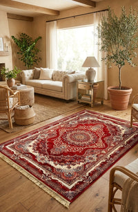 Traditional Kashan Red Floral Turkish Rug 1200 Reeds — area rug styled in a room, Stylish Rugs & Carpets, Sacramento