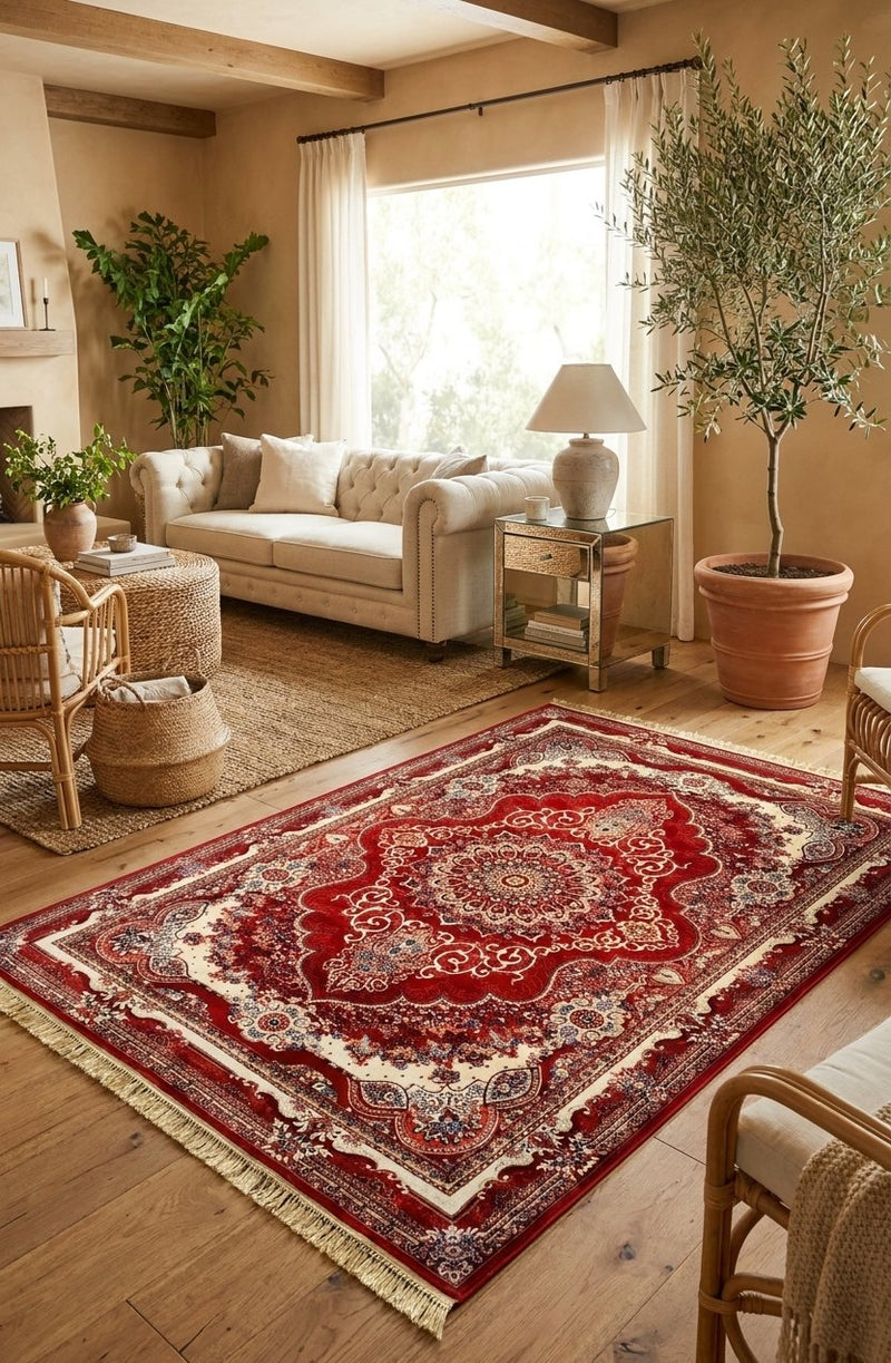 Traditional Kashan Red Floral Turkish Rug 1200 Reeds
