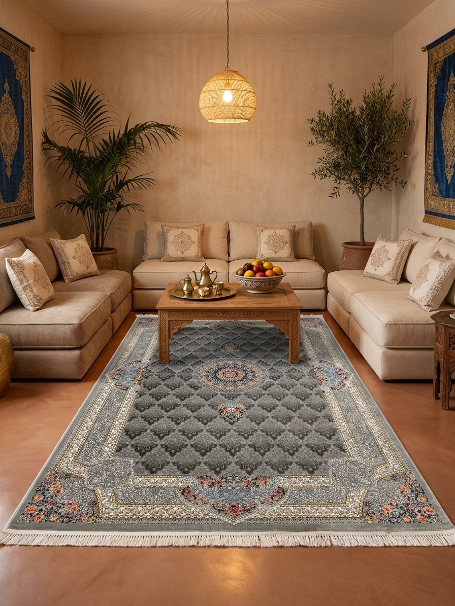 Light Gray Medallion Persian Rug · 1200 Reeds rug styled in a Sacramento home — Stylish Rugs & Carpets