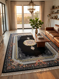 Cream & Black Medallion Persian Rug styled in a room — Stylish Rugs & Carpets, Sacramento