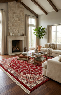 Traditional Red Kashan Turkish Area Rug 1200 Reeds styled in a room — Stylish Rugs & Carpets, Sacramento