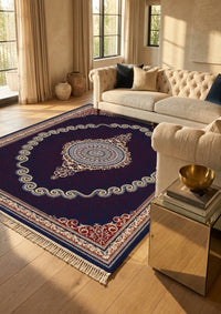 Red & Gold Scroll Persian Rug · 1200 Reeds — size 10x13 Feet (300x400 cm) 12Meters shown to scale in a living room — Stylish Rugs & Carpets, Sacramento