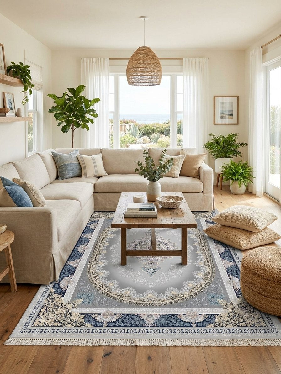 Navy Medallion Persian Rug · 1200 Reeds rug styled in a Sacramento home — Stylish Rugs & Carpets