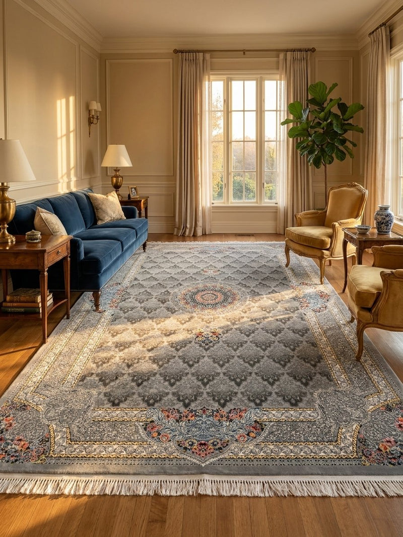 2026 Luxury Traditional Persian-Inspired Rug Light Gray Classic Central Medallion 1200 Reeds
