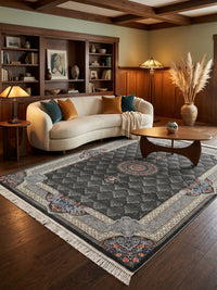 Dark Gray Central Medallion Persian Rug · 1200 Reeds styled in a room — Stylish Rugs & Carpets, Sacramento
