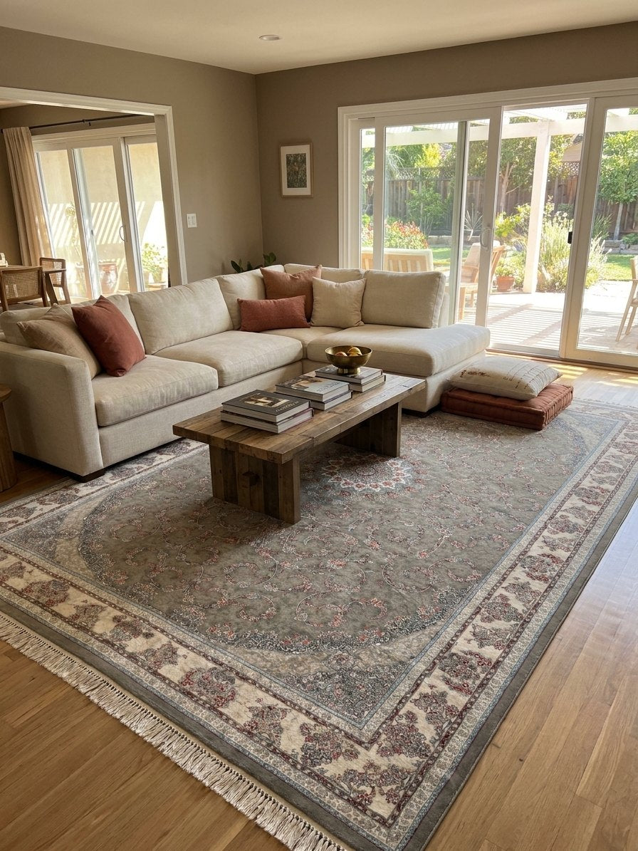 Classic Gray Floral Persian Rug · 2M Points rug styled in a Sacramento home — Stylish Rugs & Carpets