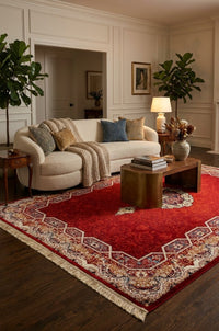 Red Medallion Persian Rug · 1200 Reeds — area rug styled in a room, Stylish Rugs & Carpets, Sacramento