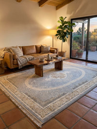 Cream & Gold Medallion Persian Rug rug styled in a Sacramento home — Stylish Rugs & Carpets