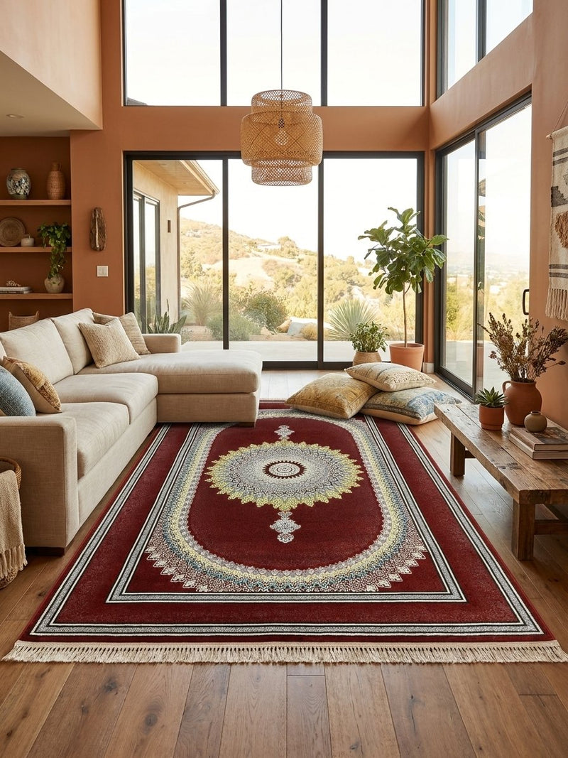 18 Lancet Live Red Sunburst Medallion Turkish Rug