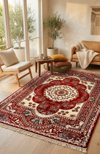 Red & Cream Persian Floral Rug styled in a room — Stylish Rugs & Carpets, Sacramento