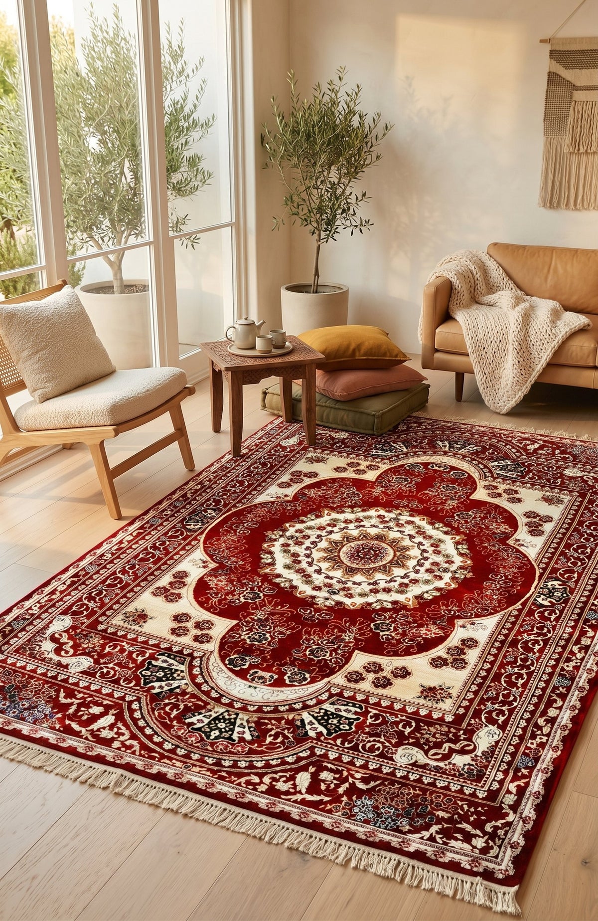 Red & Cream Persian Floral Rug styled in a room — Stylish Rugs & Carpets, Sacramento