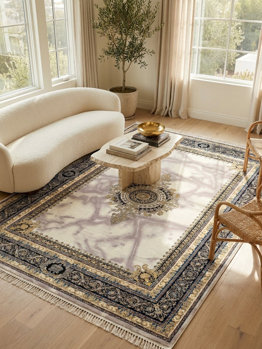 Cream Medallion Persian Rug rug styled in a Sacramento home — Stylish Rugs & Carpets
