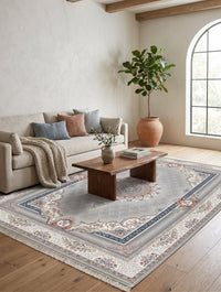 Light Gray Floral Persian Rug · 1200 Reeds styled in a room — Stylish Rugs & Carpets, Sacramento