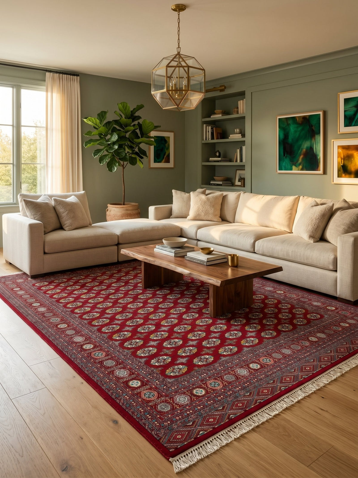 Red Tebriz Persian Rug styled in a room — Stylish Rugs & Carpets, Sacramento