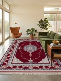 Burgundy Classic Medallion Persian Rug · 1200 Reeds styled in a room — Stylish Rugs & Carpets, Sacramento