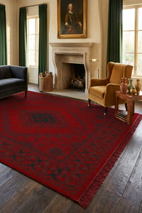 Red & Black Baluchi Turkish Rug — area rug styled in a room, Stylish Rugs & Carpets, Sacramento