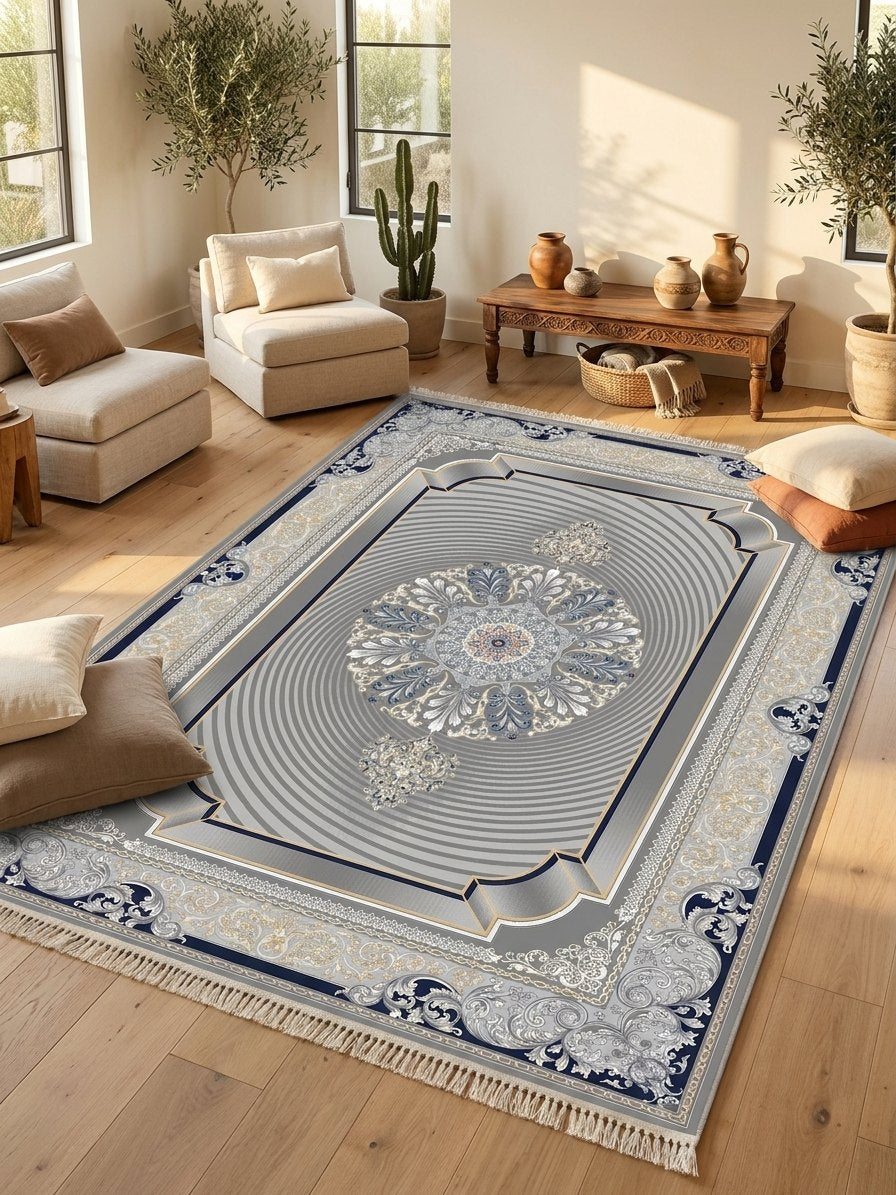 Dark Gray 3D Persian Rug · 1200 Reeds — size 3x6Feet (91x200cm)  2Meters Runner shown to scale in a living room — Stylish Rugs & Carpets, Sacramento
