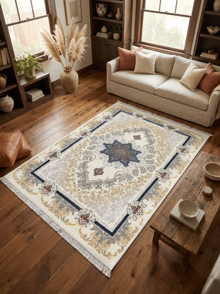 Cream Medallion Persian Rug rug styled in a Sacramento home — Stylish Rugs & Carpets
