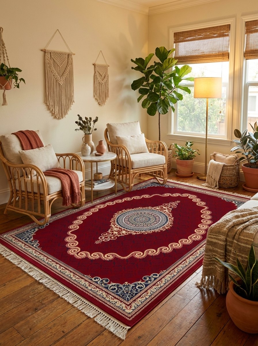 Red & Gold Scroll Persian Rug · 1200 Reeds rug styled in a Sacramento home — Stylish Rugs & Carpets