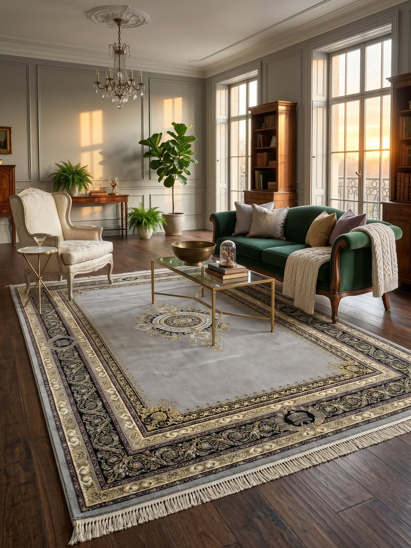 Darbar Persian Carpet Light Gray and Gold Background | Stylish Rugs & Carpets
