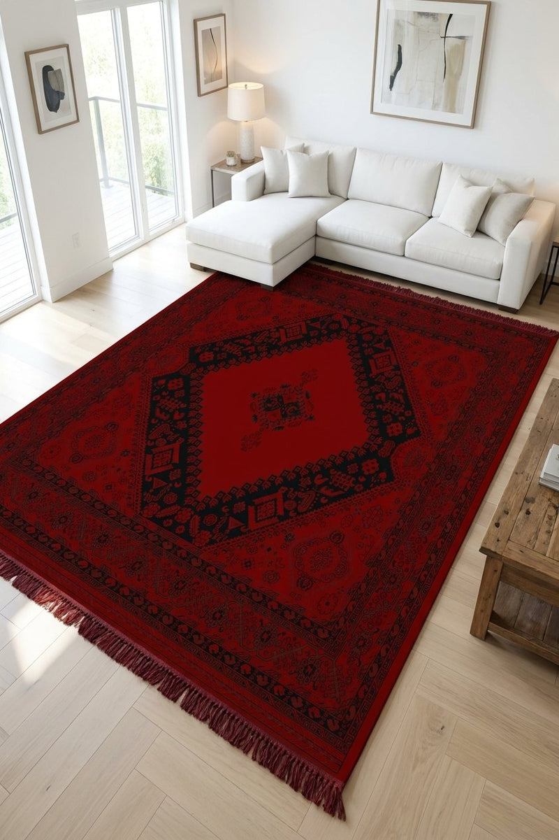 Red and black open diamond Turkish rug, design 05368A — Stylish Rugs & Carpets, Sacramento