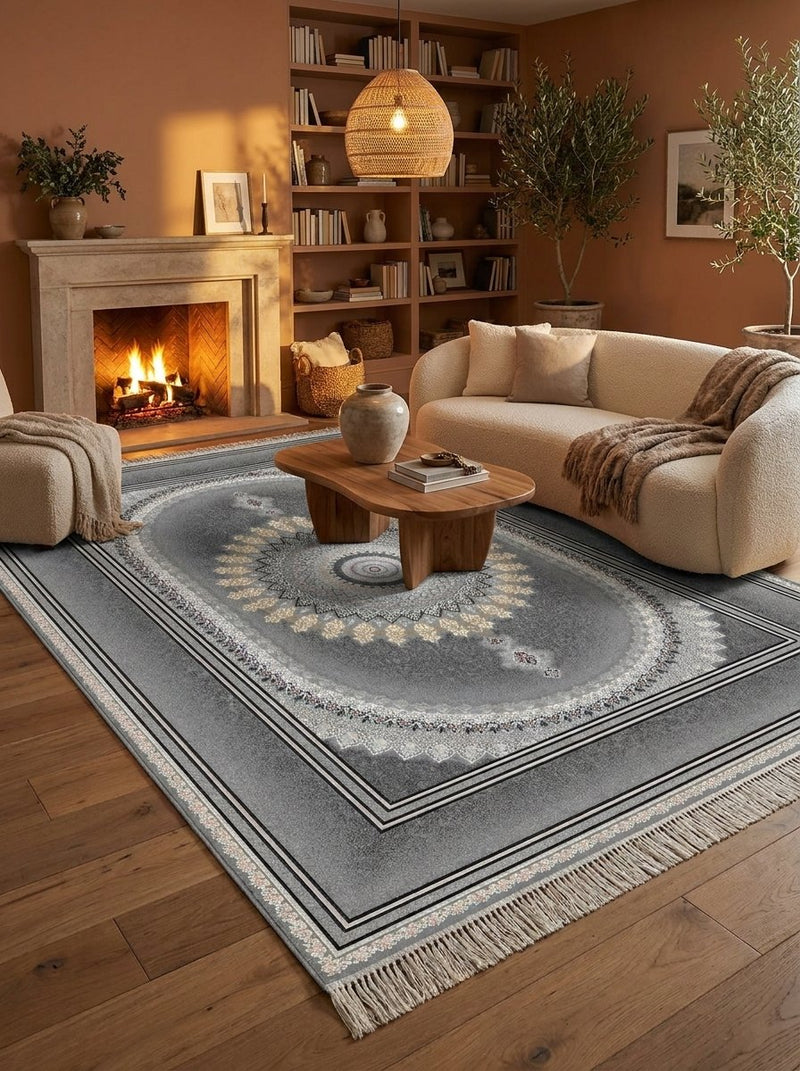 2026 Luxury Persian-Inspired Traditional Rug Dark Gray Oval Medallion 1200 Reeds